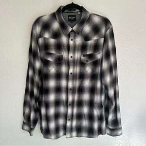 Wrangler Black and White Plaid Flannel Button Snap Western Outdoor Hiking XXL